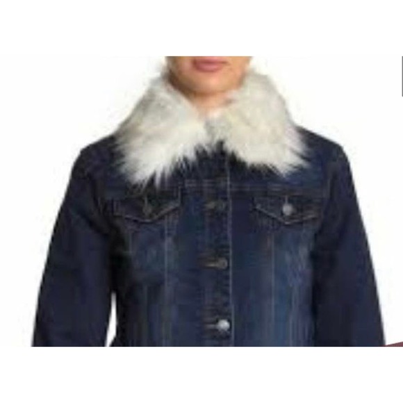 Tahari Denim Trucker Jacket with Detachable White Faux Fur Collar Size S* wom721 - Picture 3 of 10
